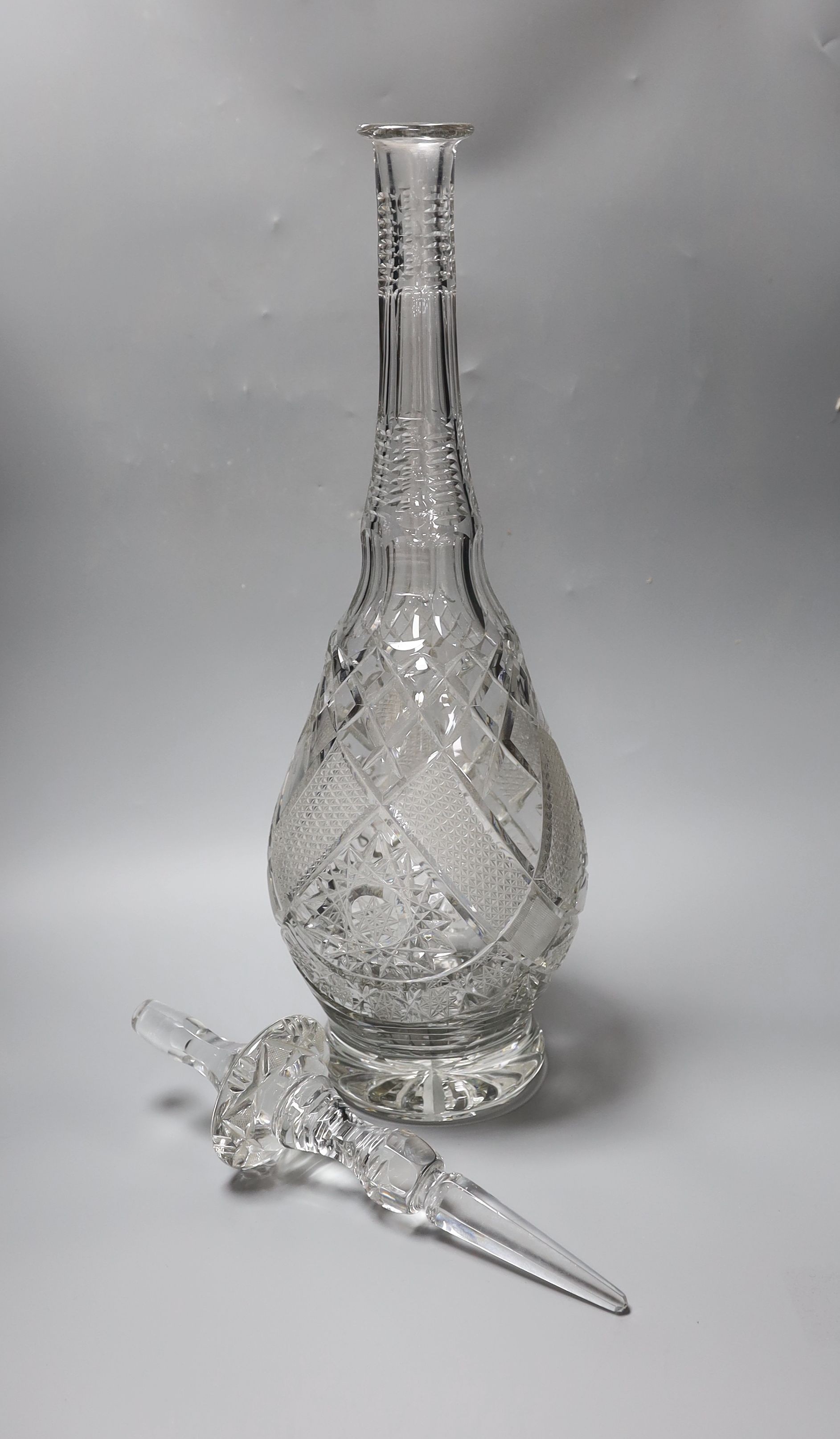 A large cut crystal apothecary ‘steeple’ bottle and stopper 85cm